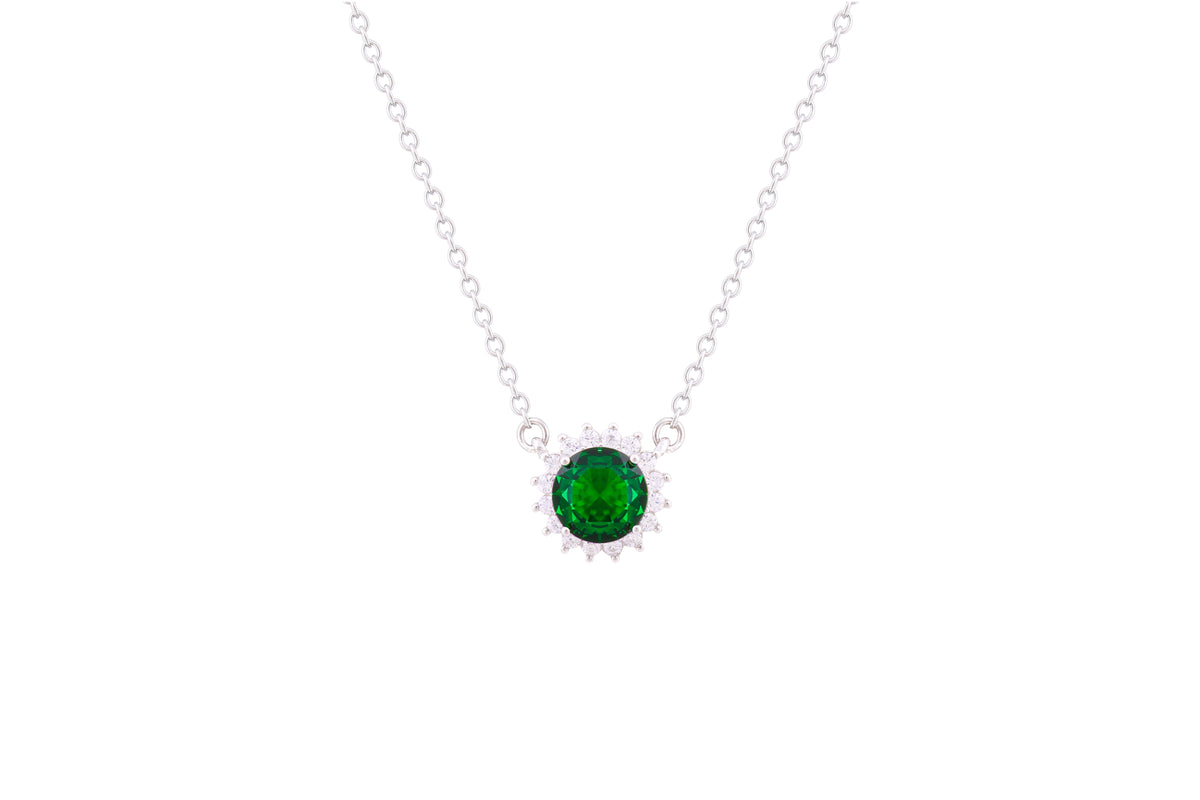 Asfour Crystal Chain Necklace With Emerald Round Pendant In 925 Sterling Silver ND0100-G