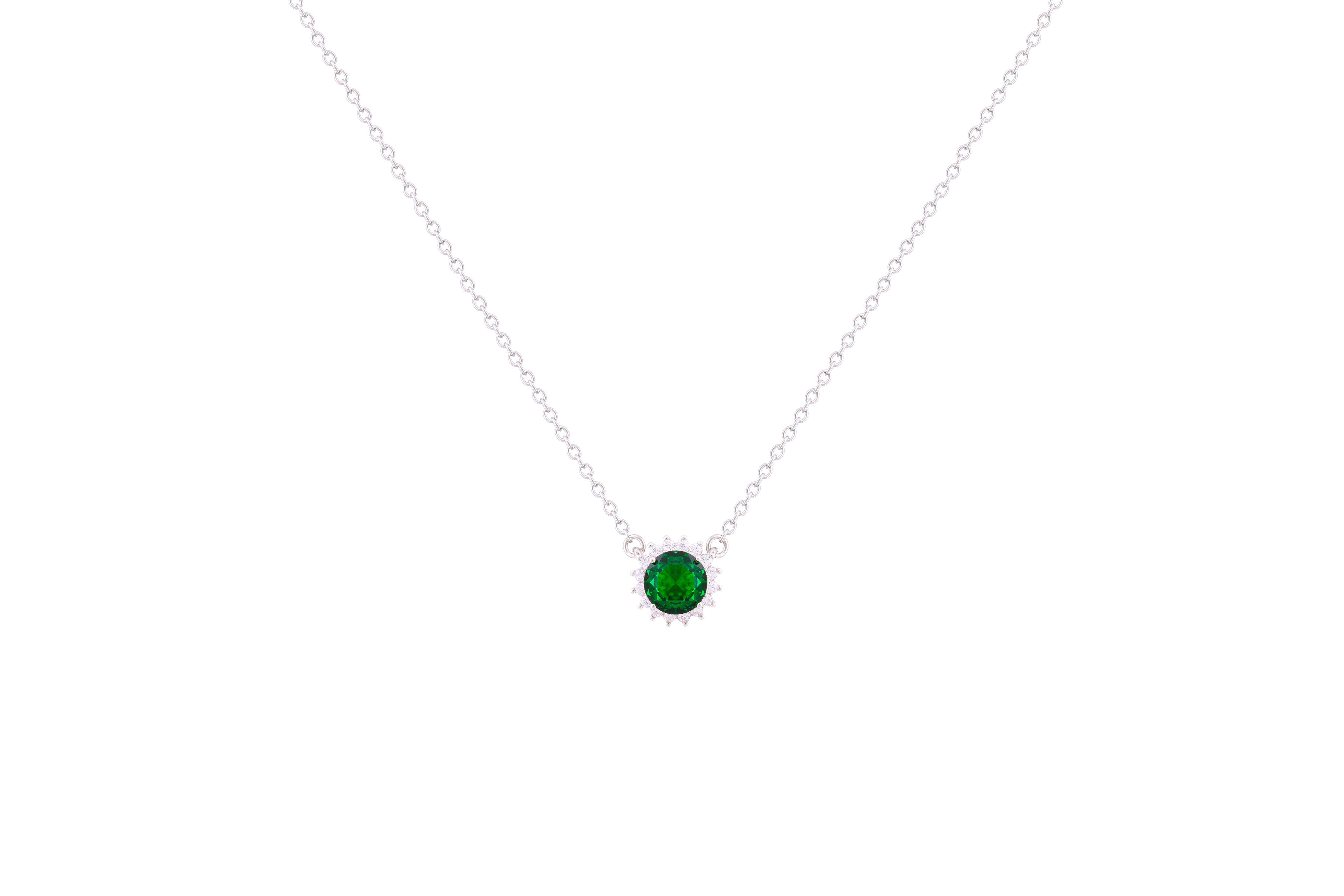 Asfour Crystal Chain Necklace With Emerald Round Pendant In 925 Sterling Silver ND0100-G