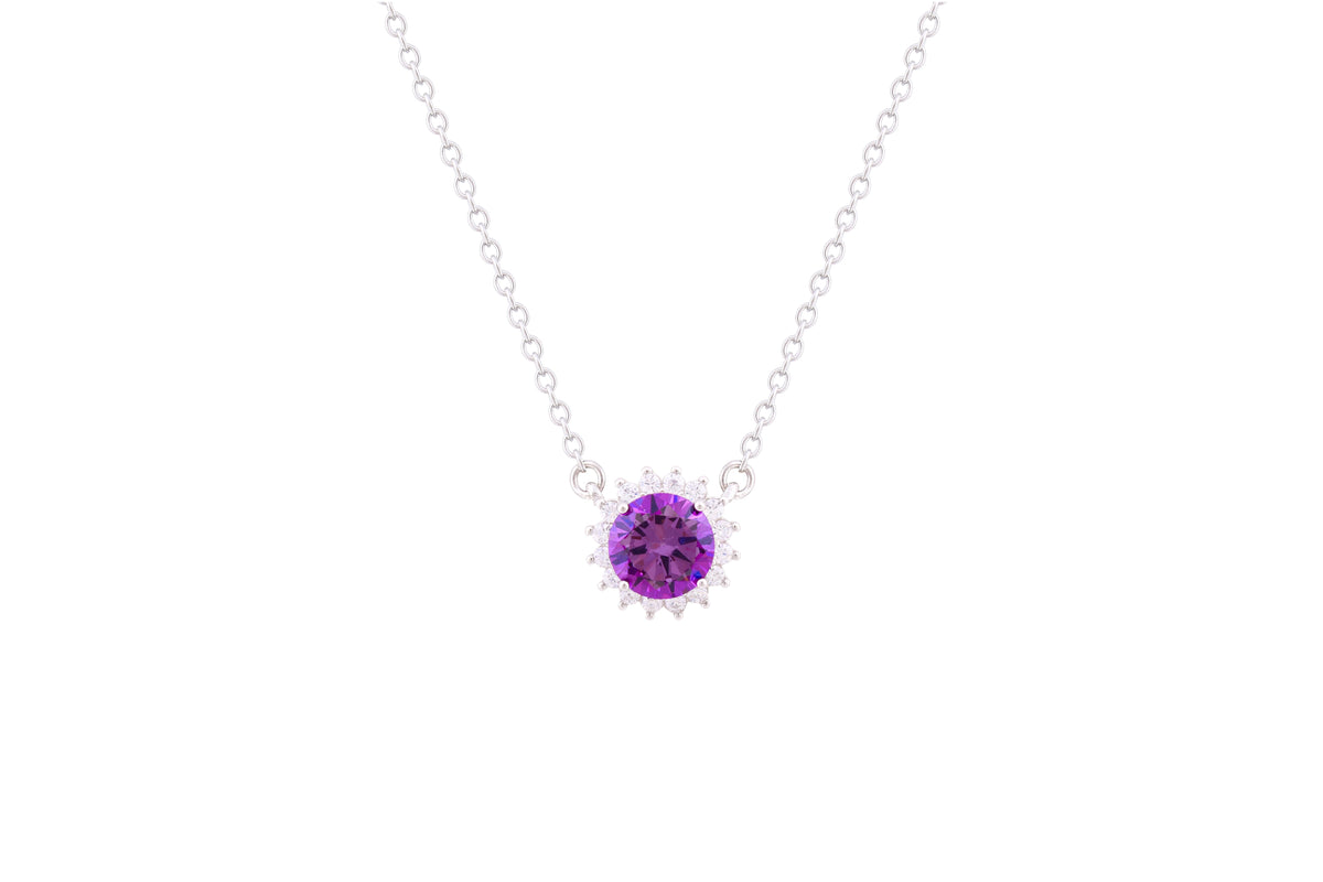 Asfour Crystal Chain Necklace With Tanzanite Round Pendant In 925 Sterling Silver ND0100-N5