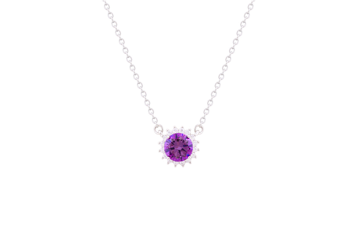 Asfour Crystal Chain Necklace With Dark Tenzanite Halo Round Design In 925 Sterling Silver-ND0100-N5