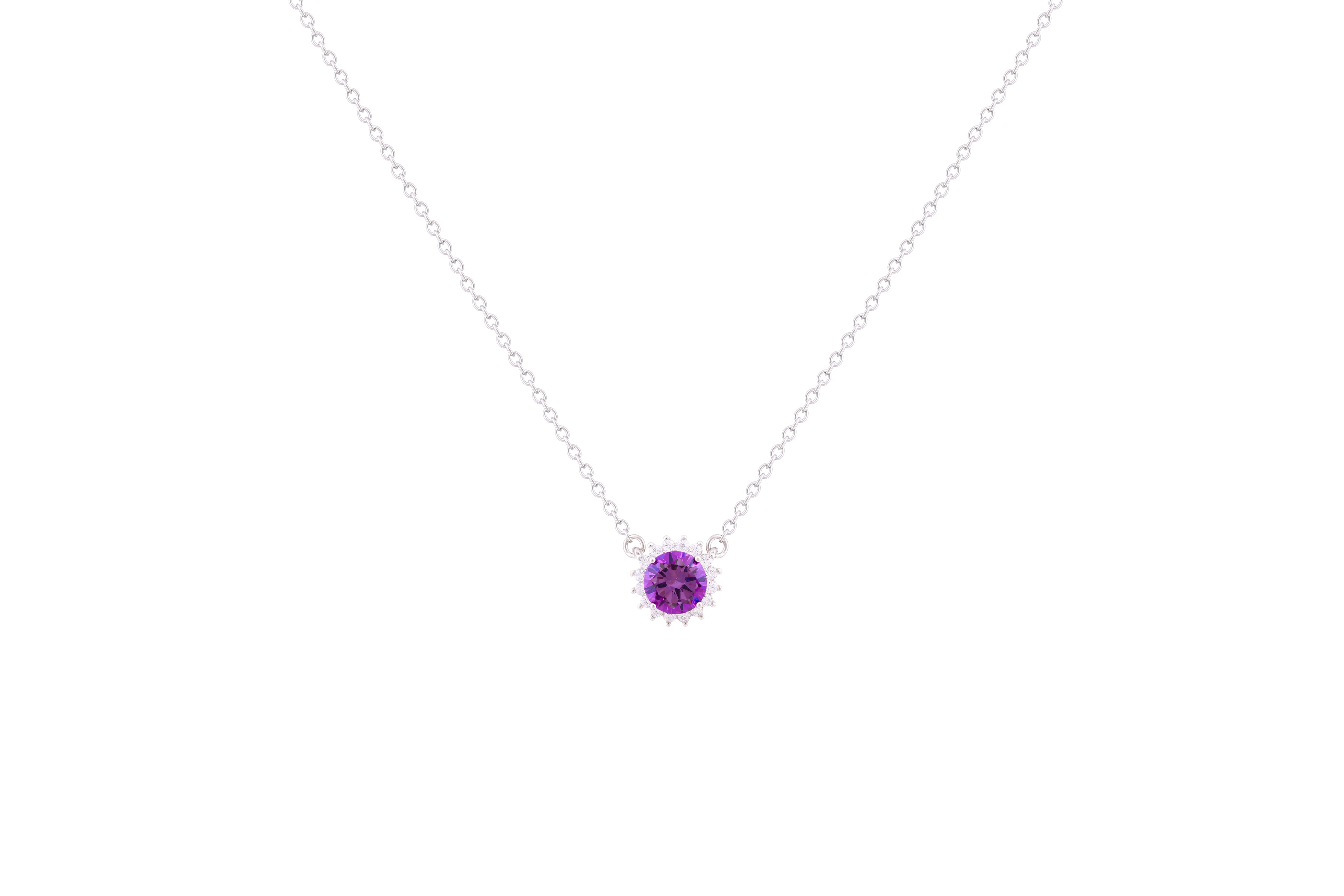 Asfour Crystal Chain Necklace With Dark Tenzanite Halo Round Design In 925 Sterling Silver-ND0100-N5