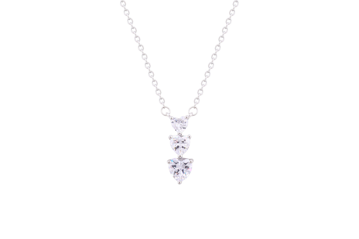 Asfour Crystal Chain Necklace With Hearts Pendant In 925 Sterling Silver ND0104