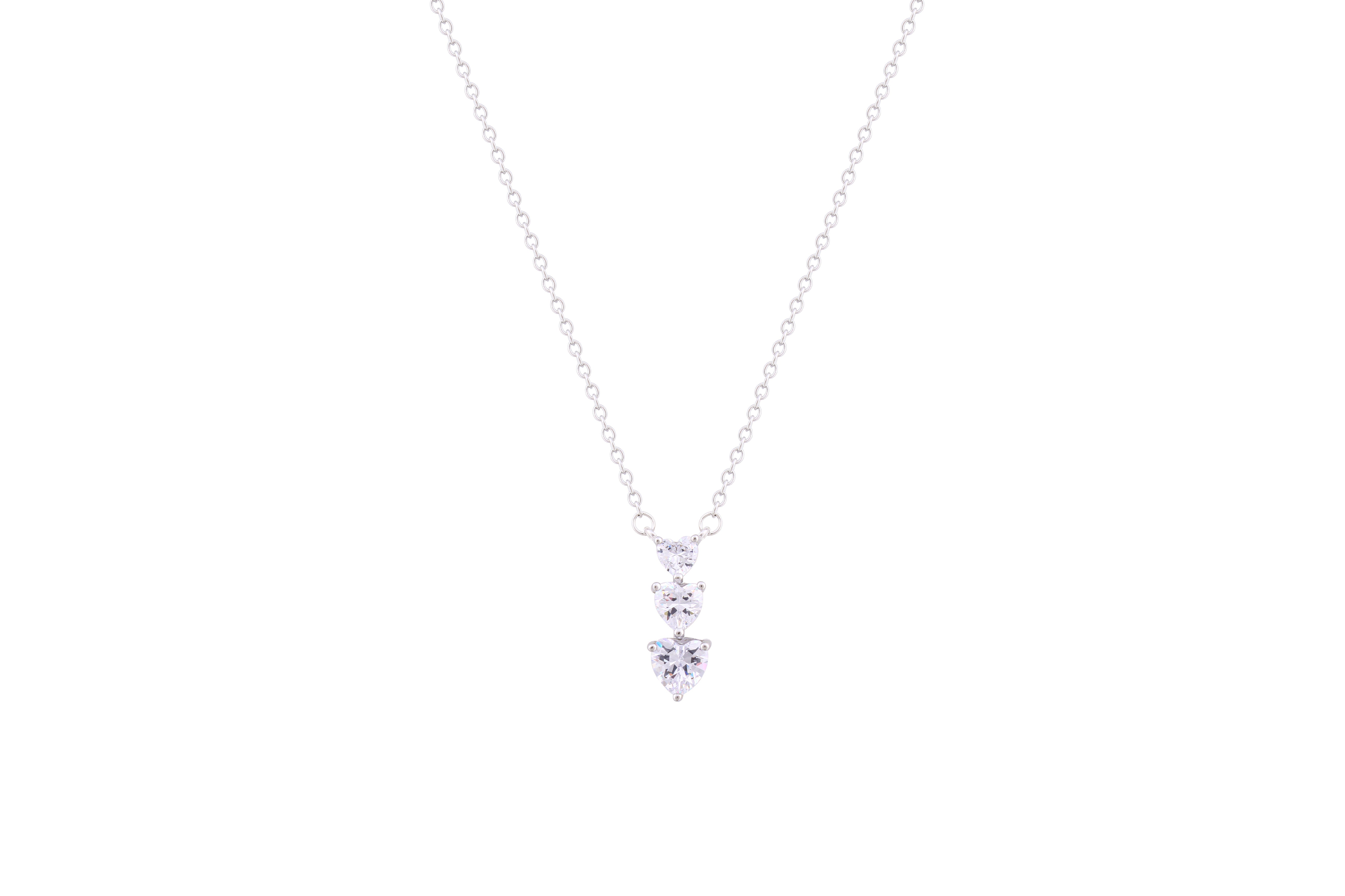 Asfour Crystal Chain Necklace With Hearts Pendant In 925 Sterling Silver ND0104