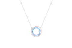 Asfour Crystal Chain Necklace With Aquamarine Circle Pendant In 925 Sterling Silver ND0105-WM