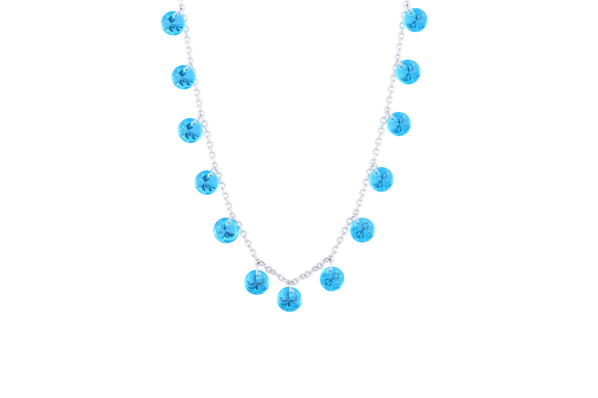 Asfour Crystal Charm Necklace With Aquamarine Round Design In 925 Sterling Silver ND0106-M