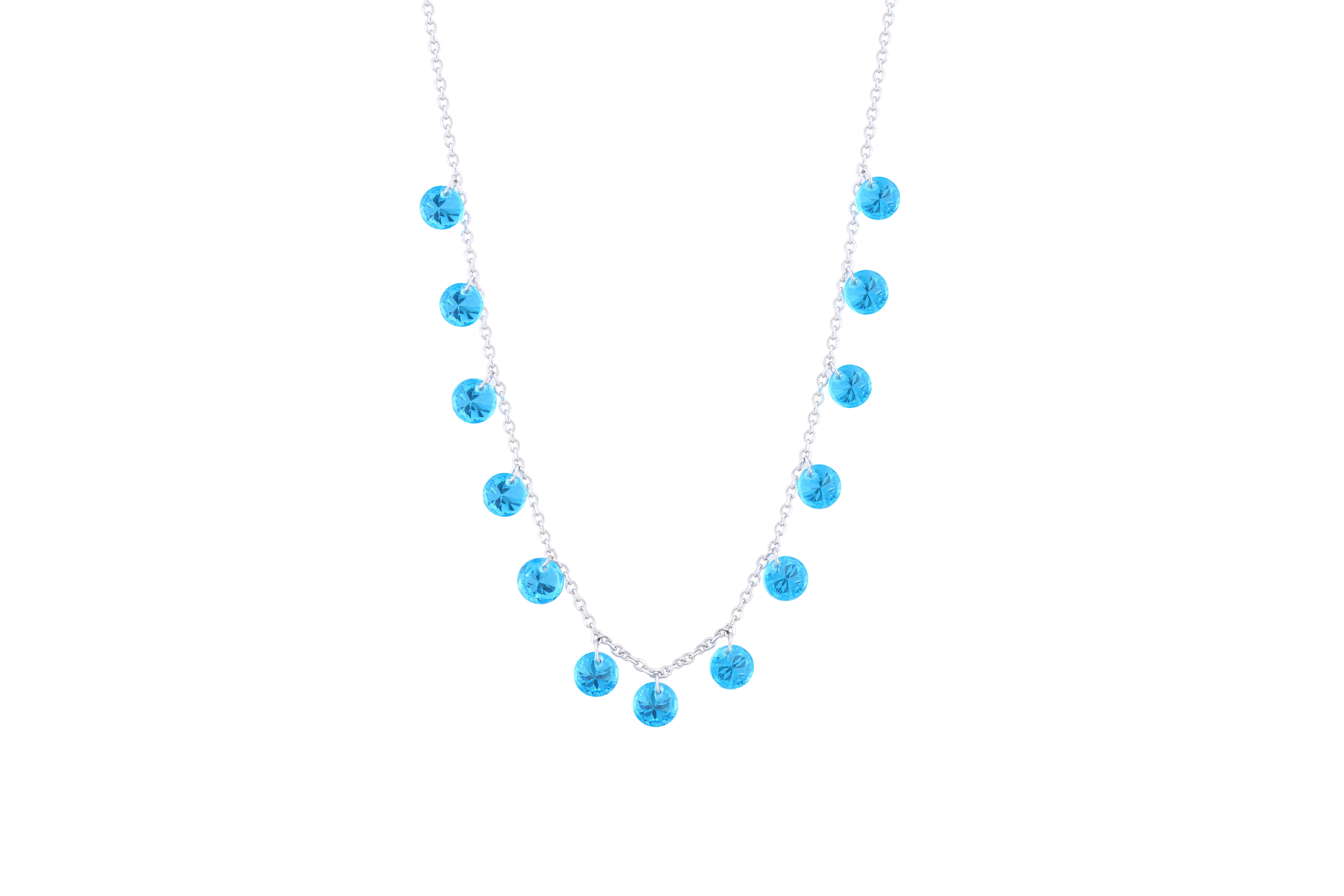 Asfour Crystal Charm Necklace With Aquamarine Round Design In 925 Sterling Silver ND0106-M