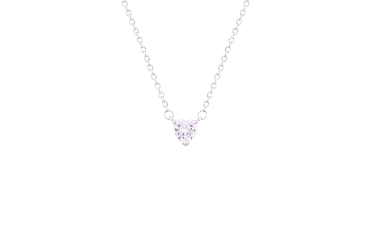 Asfour Crystal Chain Necklace With Zircon Heart Pendant In 925 Sterling Silver ND0107-W