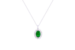 Asfour Crystal Chain Necklace With Emerald Oval Pendant In 925 Sterling Silver ND0108-G