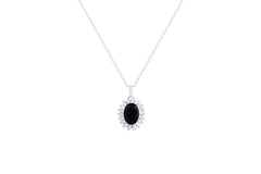 Asfour Crystal Chain Necklace With Black Oval Pendant In 925 Sterling Silver ND0108-P