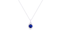 Asfour Crystal Chain Necklace With Blue Round Pendant In 925 Sterling Silver ND0109-B