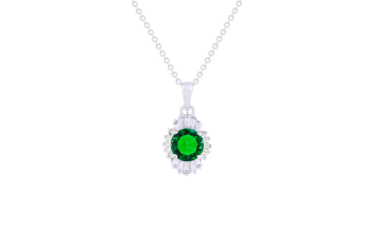 Asfour Crystal Chain Necklace With Emerald Round Pendant In 925 Sterling Silver ND0109-G