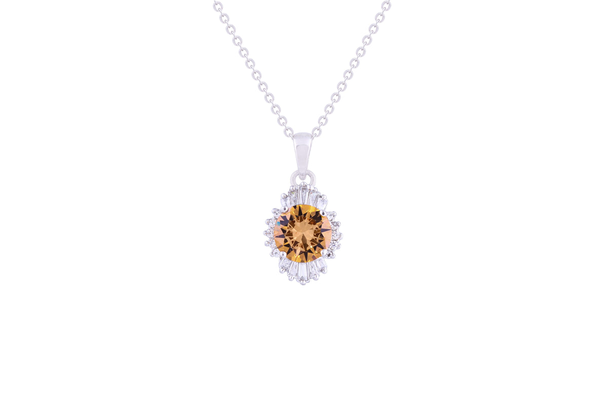 Asfour Crystal Chain Necklace With Colorado Topaz Round Pendant In 925 Sterling Silver ND0109-LCT