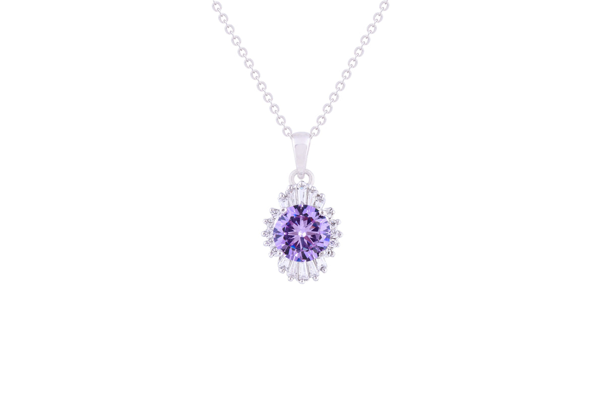 Asfour Crystal Chain Necklace With Tanzanite Round Pendant In 925 Sterling Silver ND0109-N