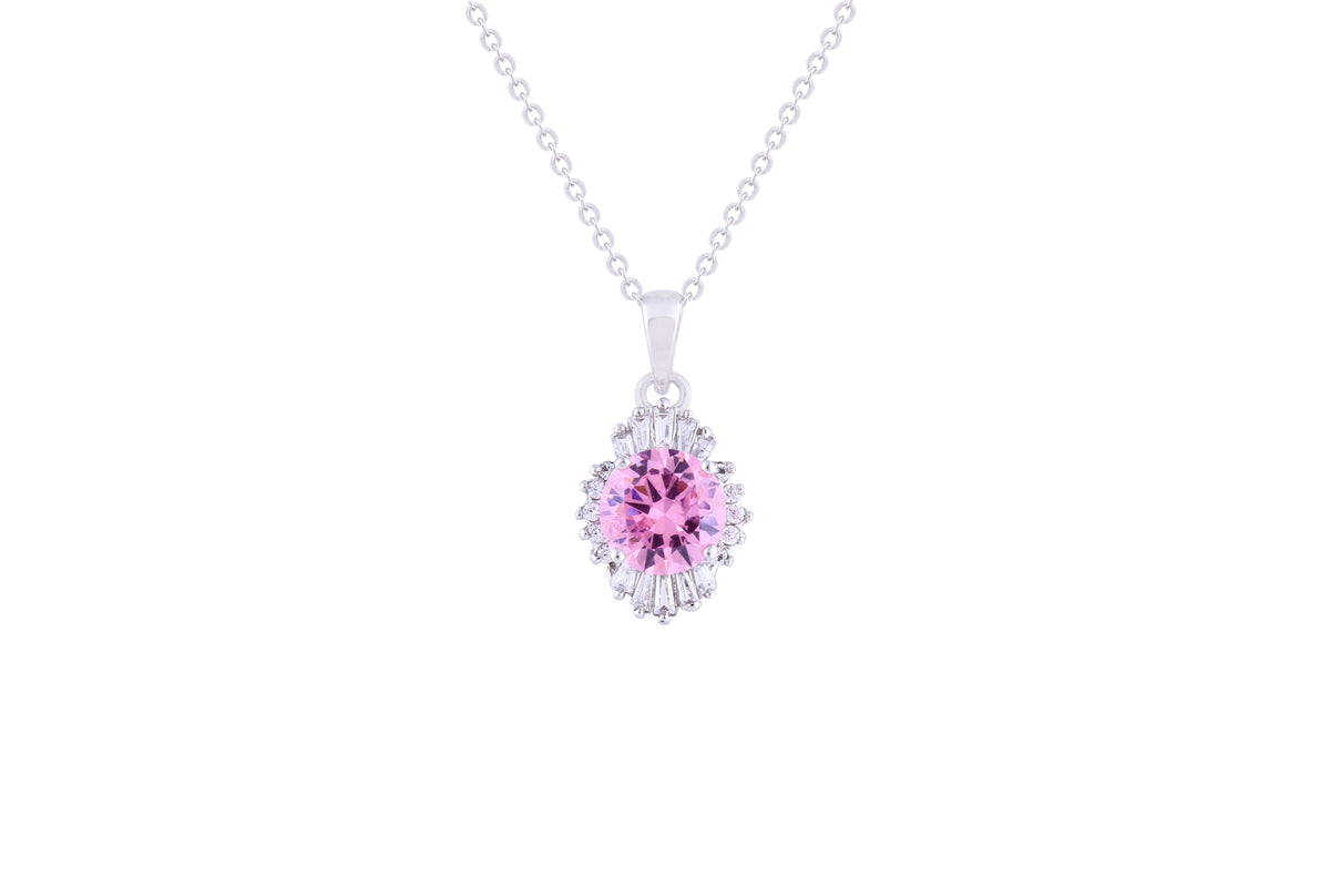 Asfour Crystal Chain Necklace With Rose Round Pendant In 925 Sterling Silver ND0109-O