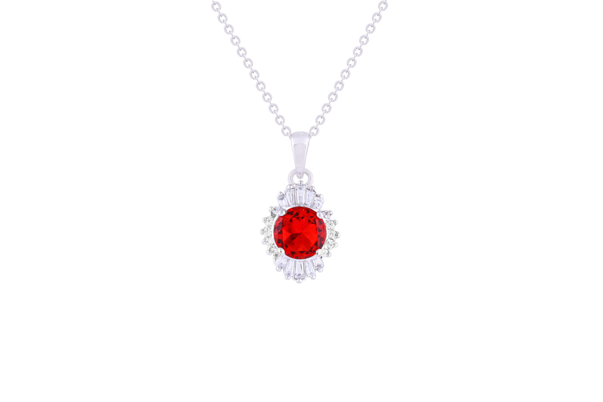 Asfour Crystal Chain Necklace With Ruby Round Pendant In 925 Sterling Silver ND0109-R