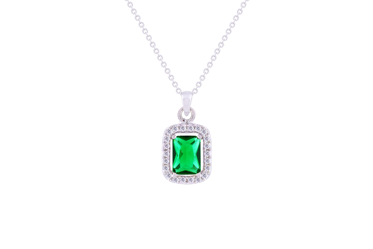 Asfour Crystal Chain Necklace With Emerald Pendant In 925 Sterling Silver ND0110-G