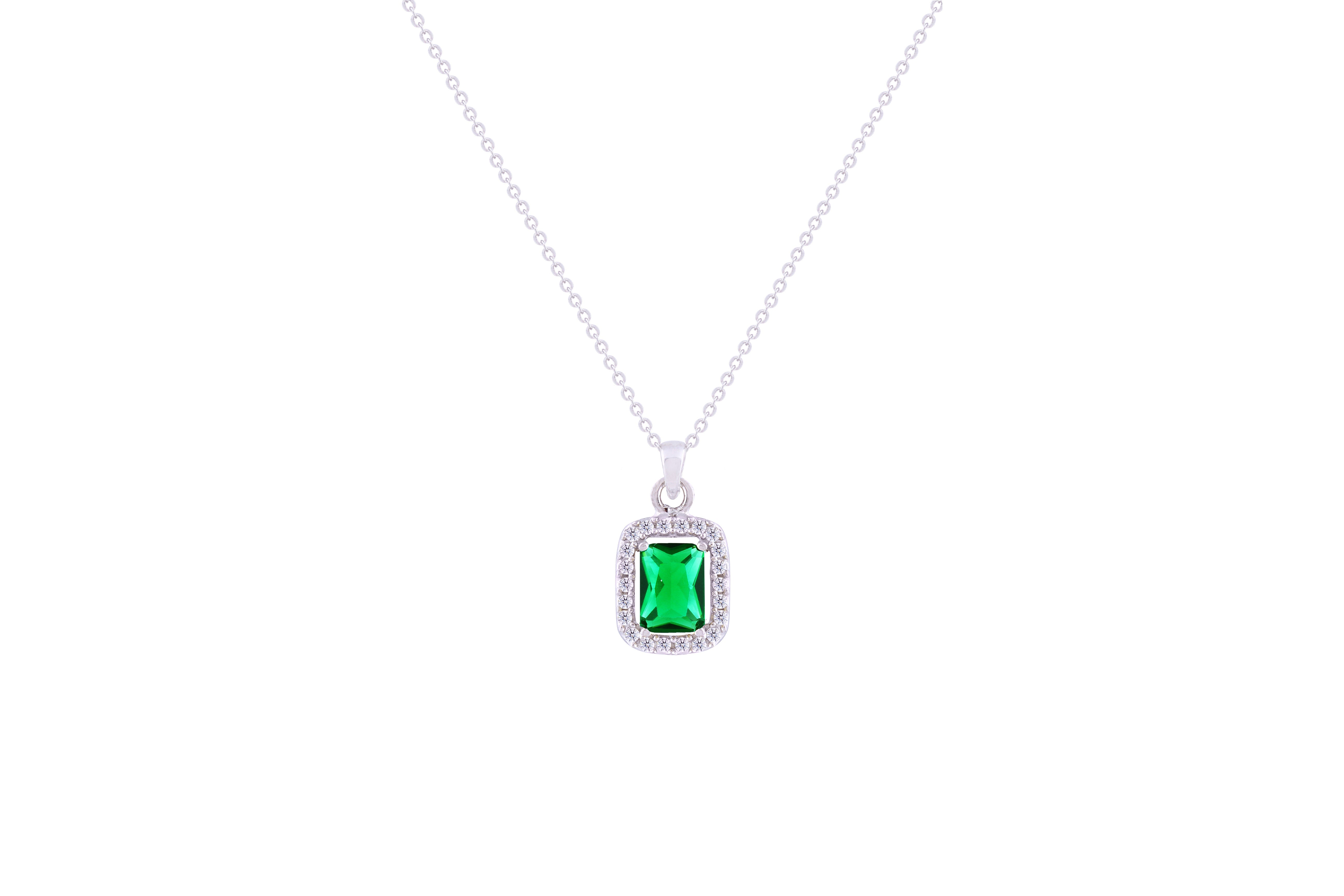 Asfour Crystal Chain Necklace With Emerald Pendant In 925 Sterling Silver ND0110-G