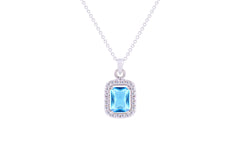 Asfour Crystal Chain Necklace With Emerald Cut Aquamarine Pendant In 925 Sterling Silver ND0110-M