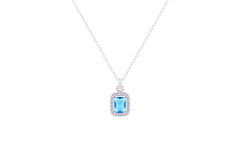 Asfour Crystal Chain Necklace With Emerald Cut Aquamarine Pendant In 925 Sterling Silver ND0110-M