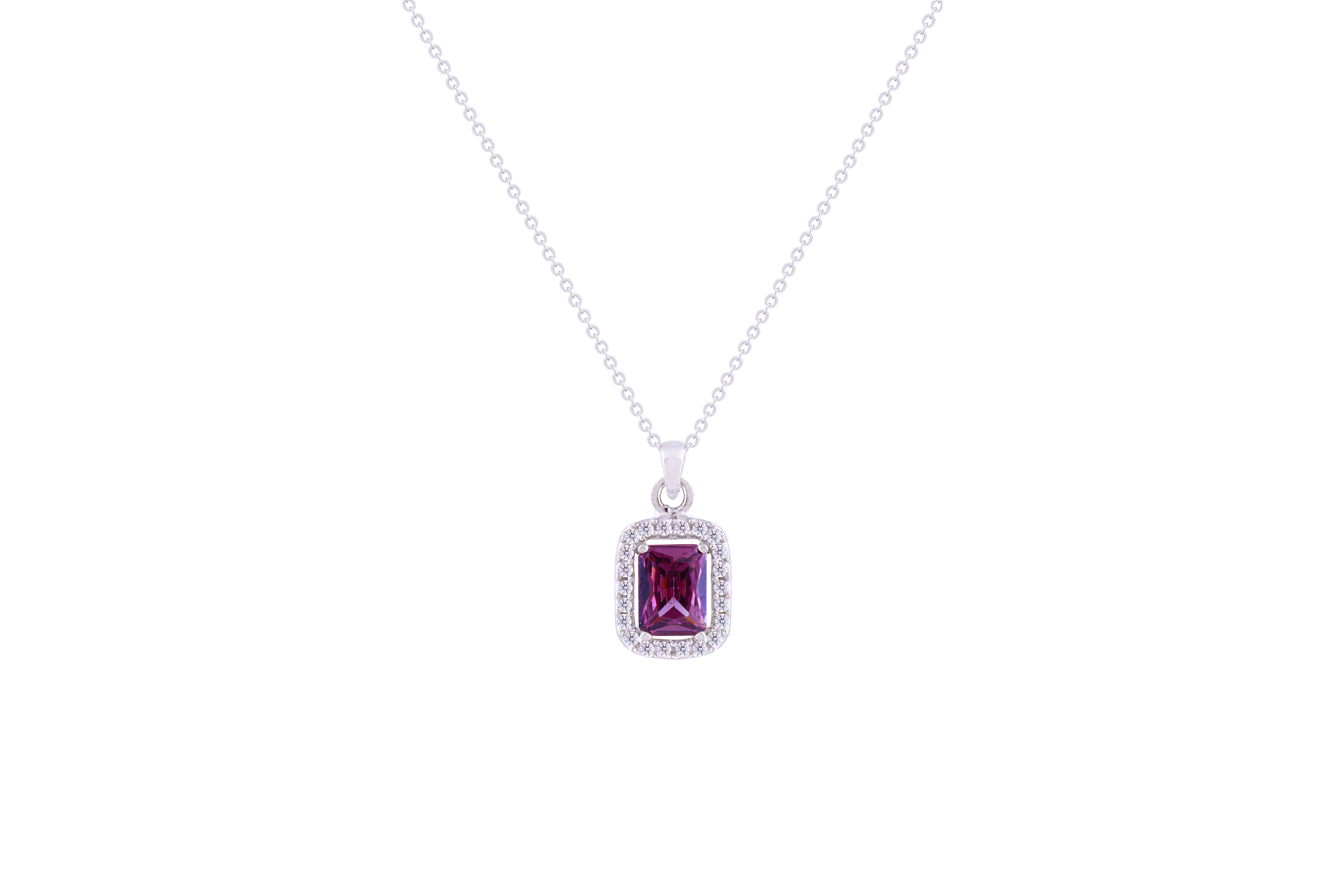 Asfour Crystal Chain Necklace With Emerald Cut Tanzanite Pendant In 925 Sterling Silver ND0110-N5