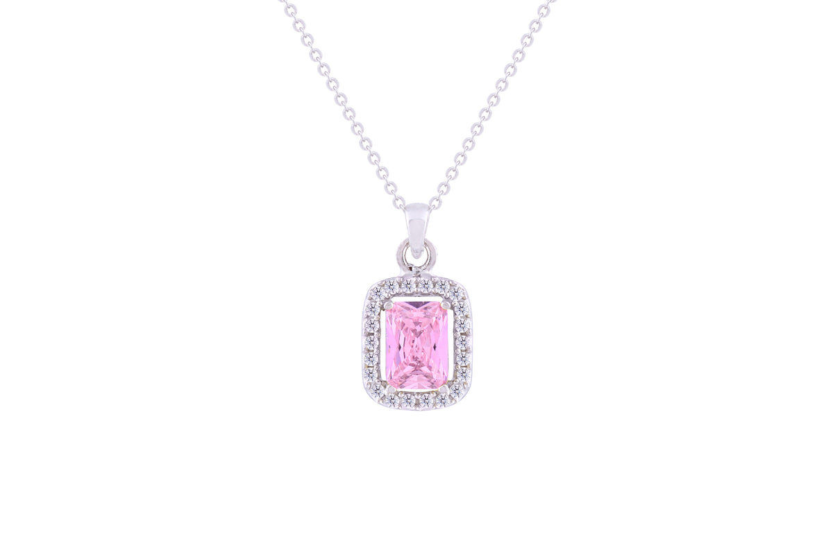 Asfour Crystal Chain Necklace With Emerald Cut Rose Pendant In 925 Sterling Silver ND0110-O