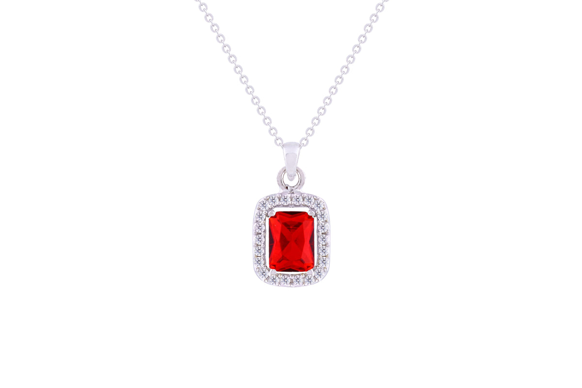 Asfour Crystal Chain Necklace With Emerald Cut Ruby Pendant In 925 Sterling Silver ND0110-R