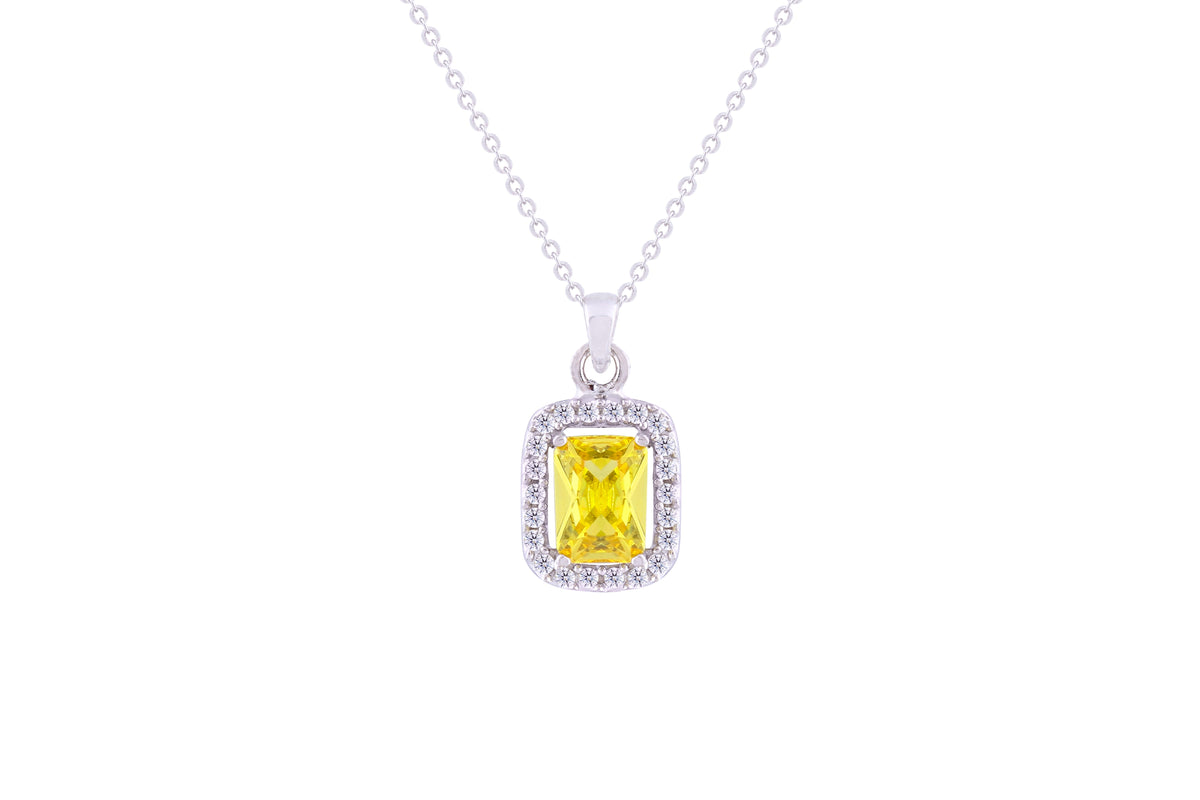 Asfour Crystal Chain Necklace With Emerald Cut Yellow Pendant In 925 Sterling Silver ND0110-Y