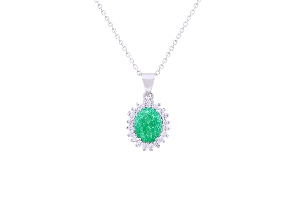 Asfour Crystal Chain Necklace With Emerald Oval Pendant In 925 Sterling Silver ND0111-G-A