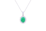 Asfour Crystal Chain Necklace With Emerald Oval Pendant In 925 Sterling Silver ND0111-G-A