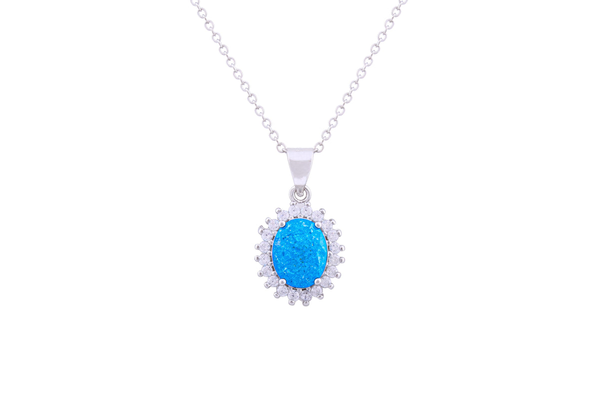 Asfour Crystal Chain Necklace With Aquamarine Oval Pendant In 925 Sterling Silver ND0111-M-A