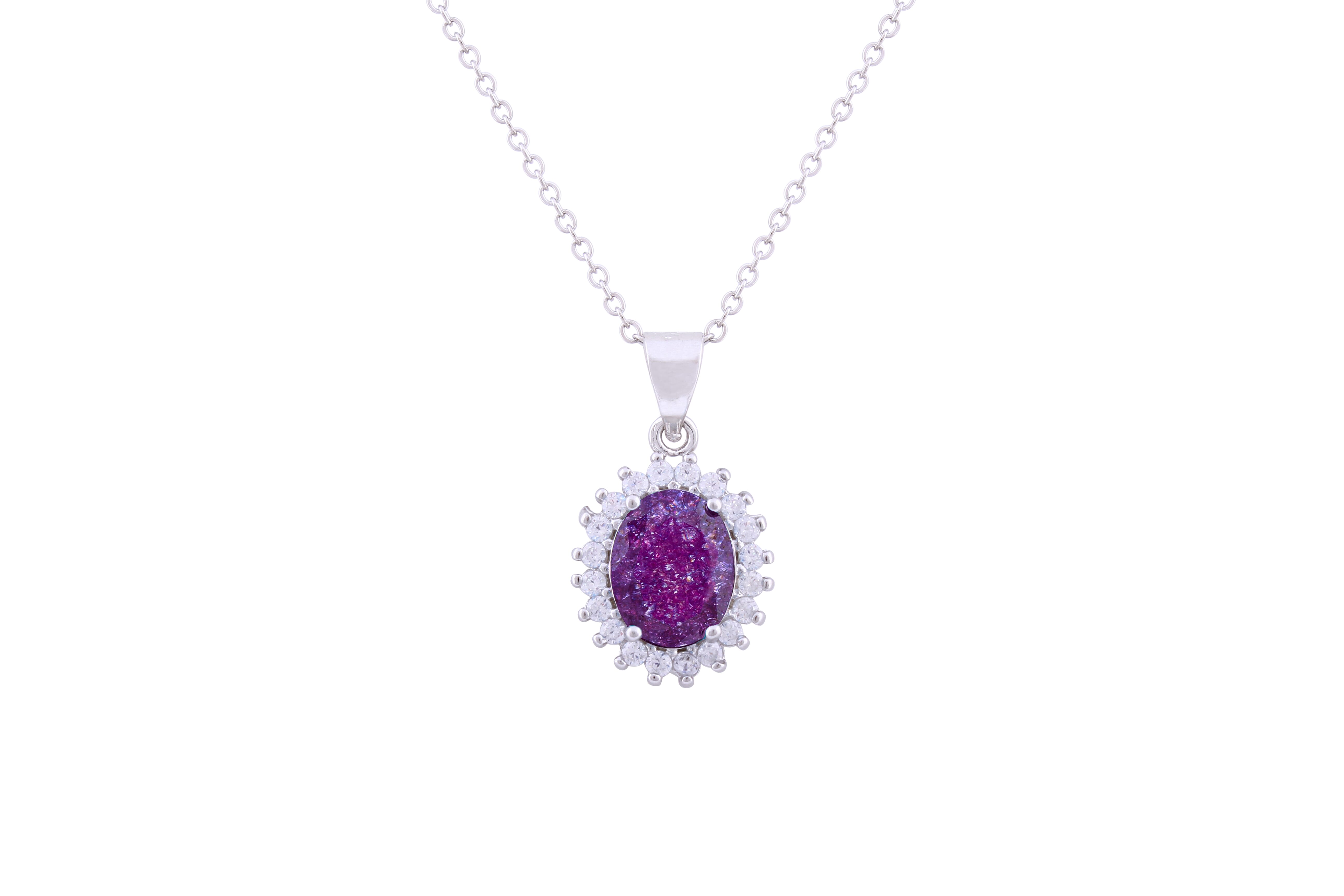 Asfour Crystal Chain Necklace With Tenzanite Oval Pendant In 925 Sterling Silver ND0111-N-A