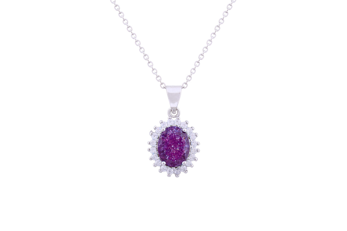 Asfour Crystal Chain Necklace With Tenzanite Oval Pendant In 925 Sterling Silver ND0111-N-A