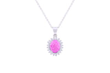 Asfour Crystal Chain Necklace With Rose Oval Pendant In 925 Sterling Silver ND0111-O-A