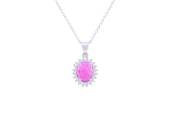 Asfour Crystal Chain Necklace With Rose Oval Pendant In 925 Sterling Silver ND0111-O-A