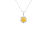 Asfour Crystal Chain Necklace With Yellow Oval Pendant In 925 Sterling Silver ND0111-Y-A