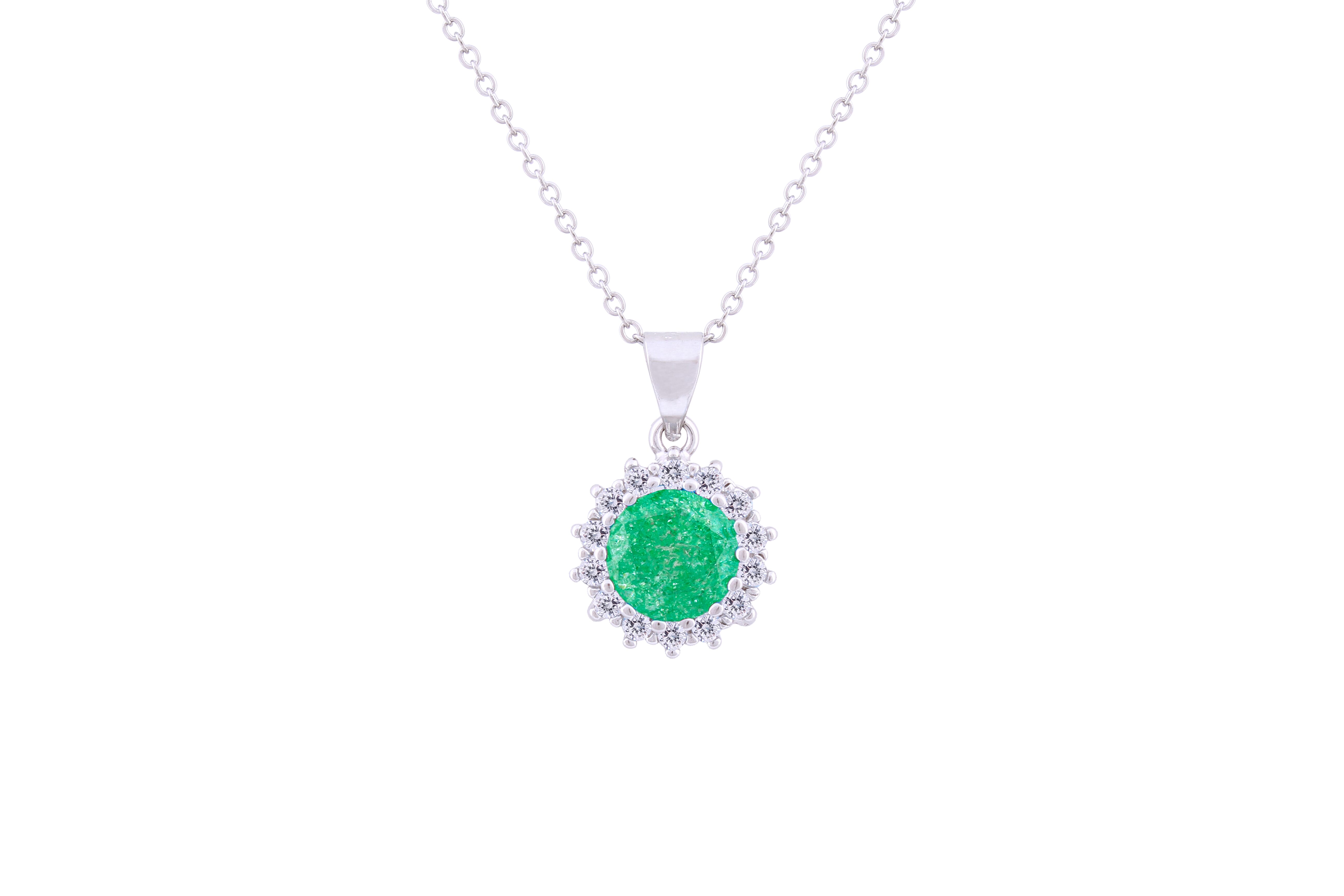 Asfour Crystal Chain Necklace With Emerald Opal Pendant In 925 Sterling Silver ND0112-G-A