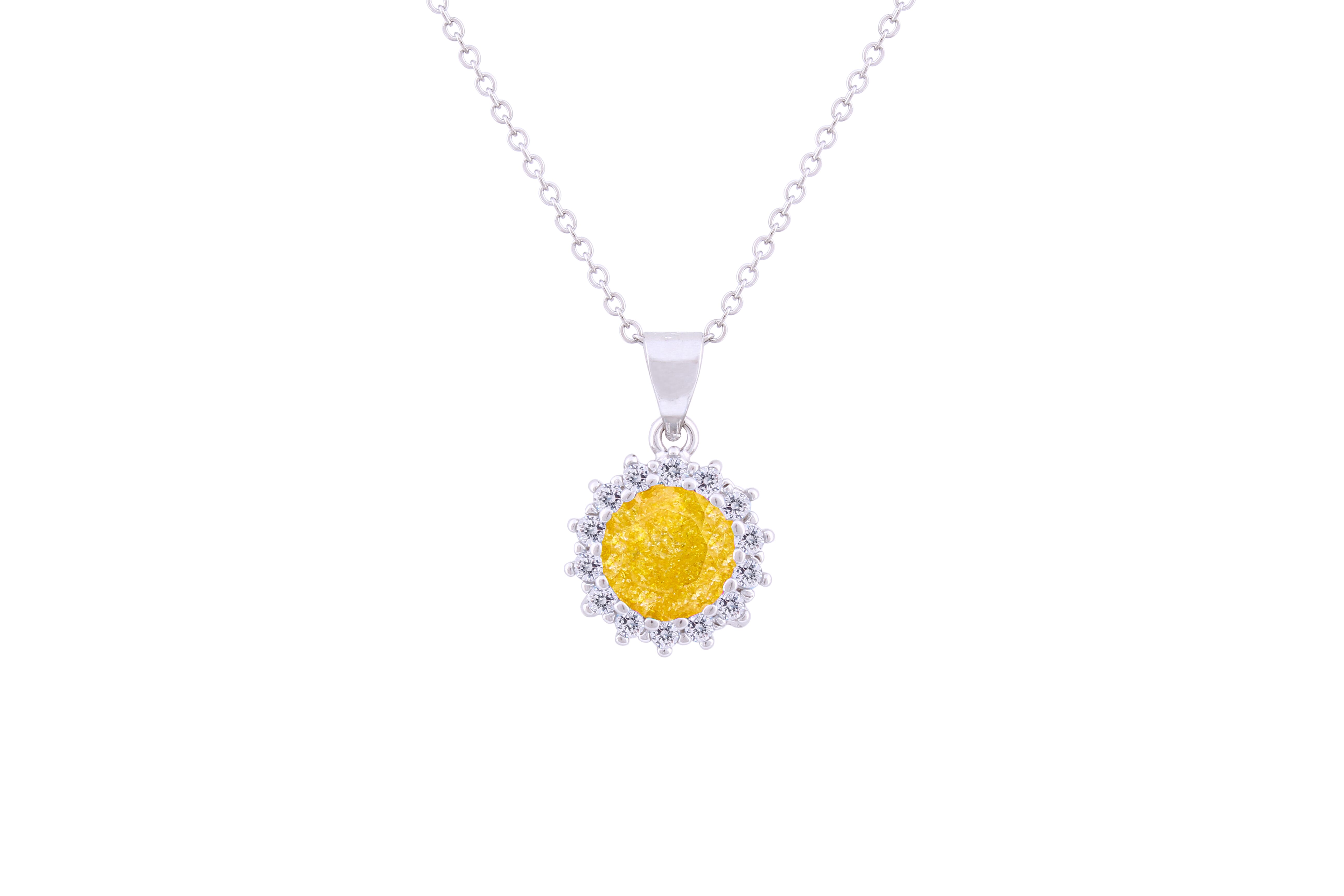 Asfour Crystal Chain Necklace With Yellow Opal Pendant In 925 Sterling Silver ND0112-Y-A