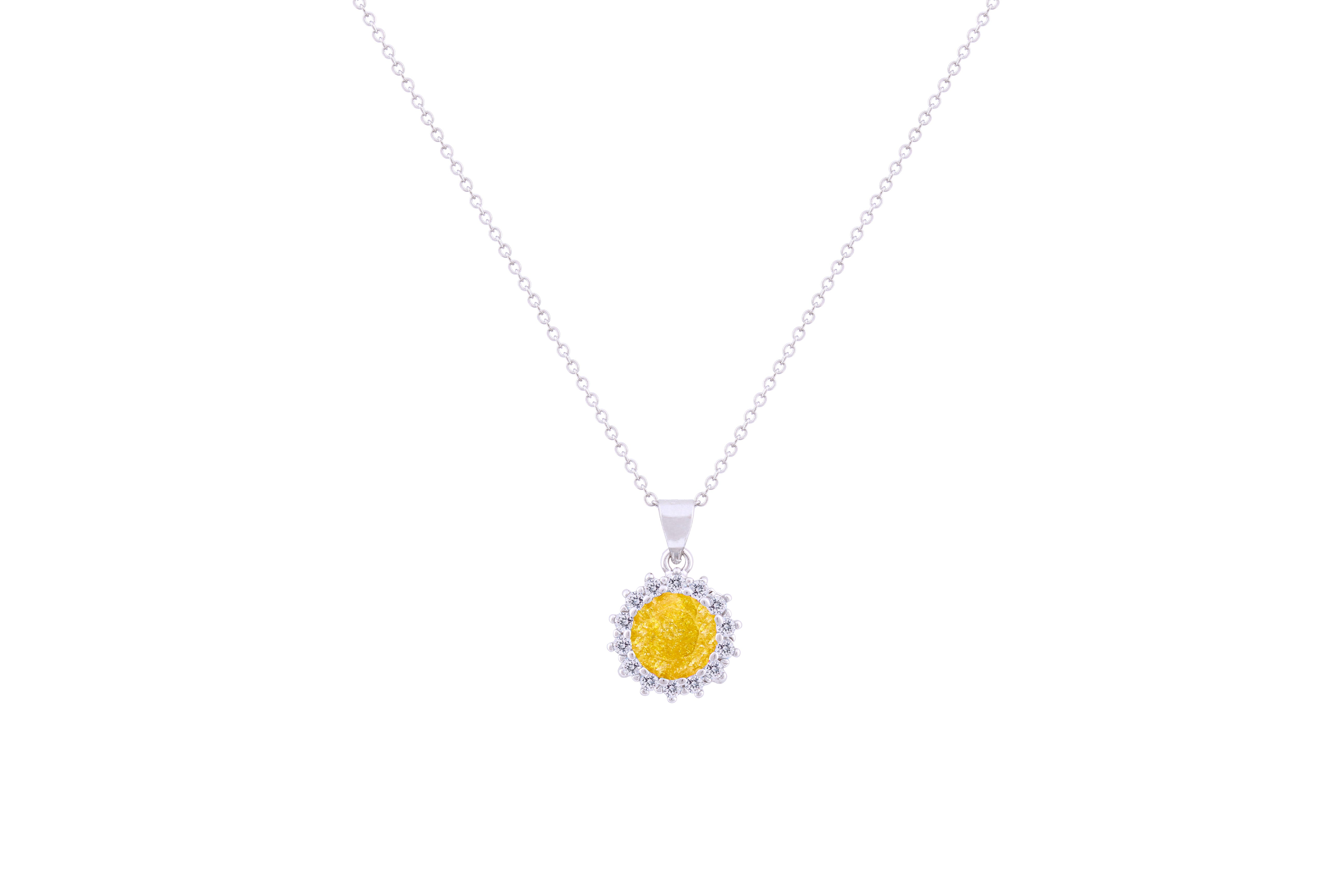 Asfour Crystal Chain Necklace With Yellow Opal Pendant In 925 Sterling Silver ND0112-Y-A