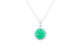 Asfour Crystal Chain Necklace With Emerald Halo Pendant In 925 Sterling Silver ND0113-G-A