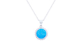 Asfour Crystal Chain Necklace With Aquamarine Halo Pendant In 925 Sterling Silver ND0113-M-A