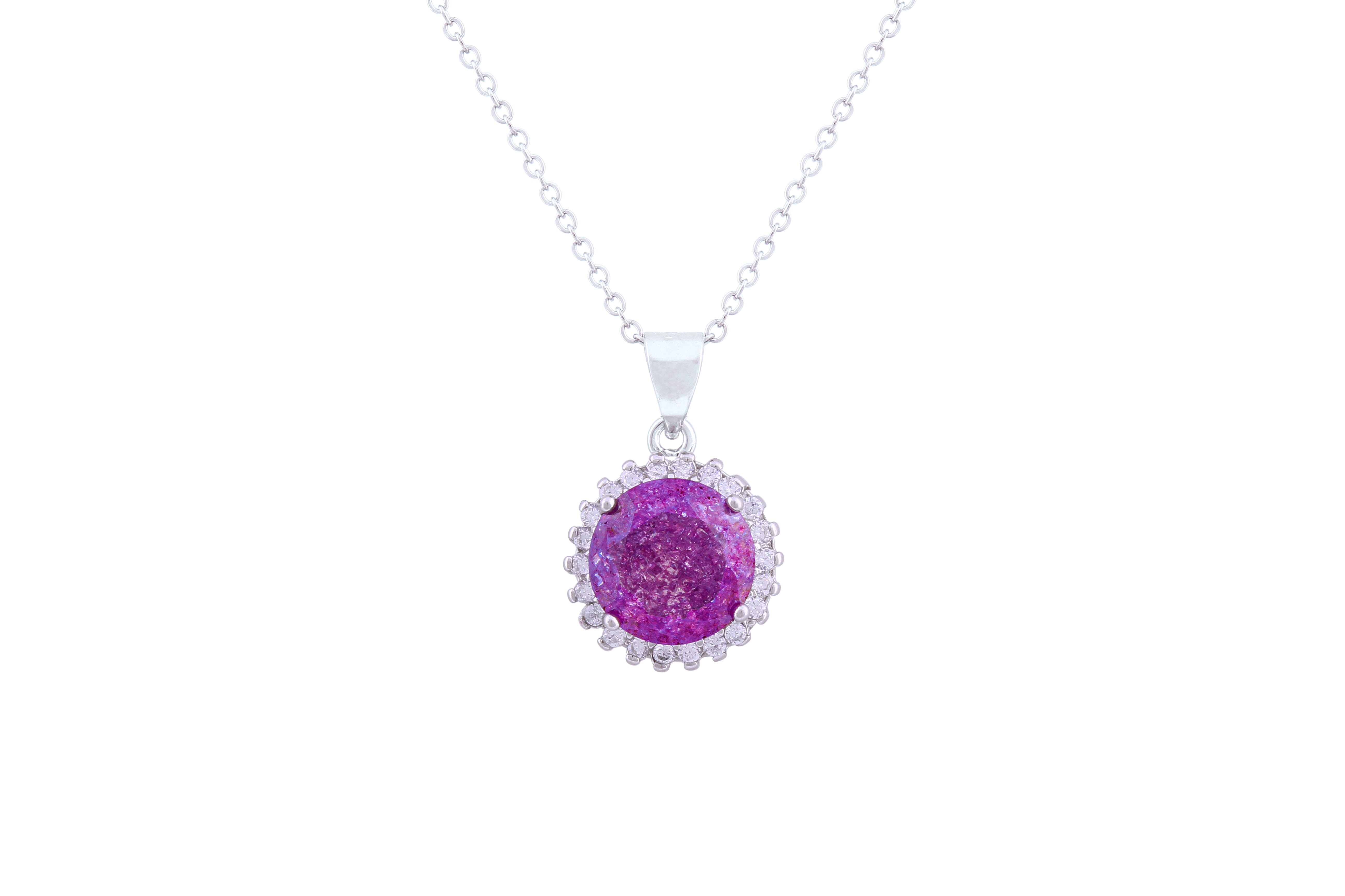 Asfour Crystal Chain Necklace With Tenzanite Round Pendant In 925 Sterling Silver ND0113-N-A