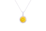 Asfour Crystal Chain Necklace With Yellow Halo Pendant In 925 Sterling Silver ND0113-Y-A