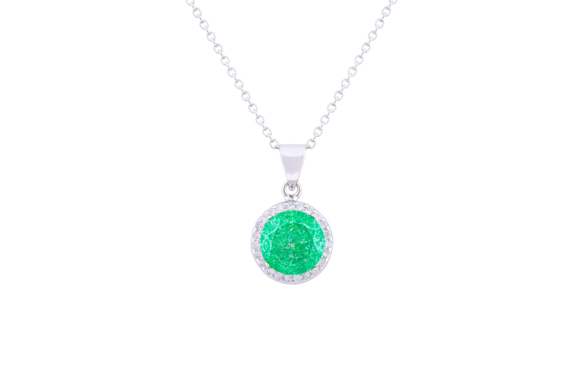 Asfour Crystal Chain Necklace With Emerald Round Pendant In 925 Sterling Silver ND0114-G-A