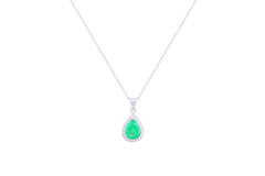 Asfour Crystal Chain Necklace With Emerald Pear Pendant In 925 Sterling Silver ND0116-G-A