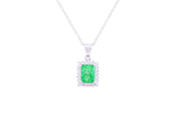 Asfour Crystal Chain Necklace With Emerald Halo Pendant In 925 Sterling Silver ND0117-G-A