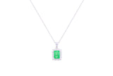 Asfour Crystal Chain Necklace With Emerald Halo Pendant In 925 Sterling Silver ND0117-G-A