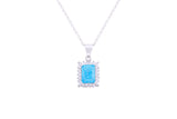 Asfour Crystal Chain Necklace With Emerald Cut Aquamarine Pendant In 925 Sterling Silver ND0117-M-A