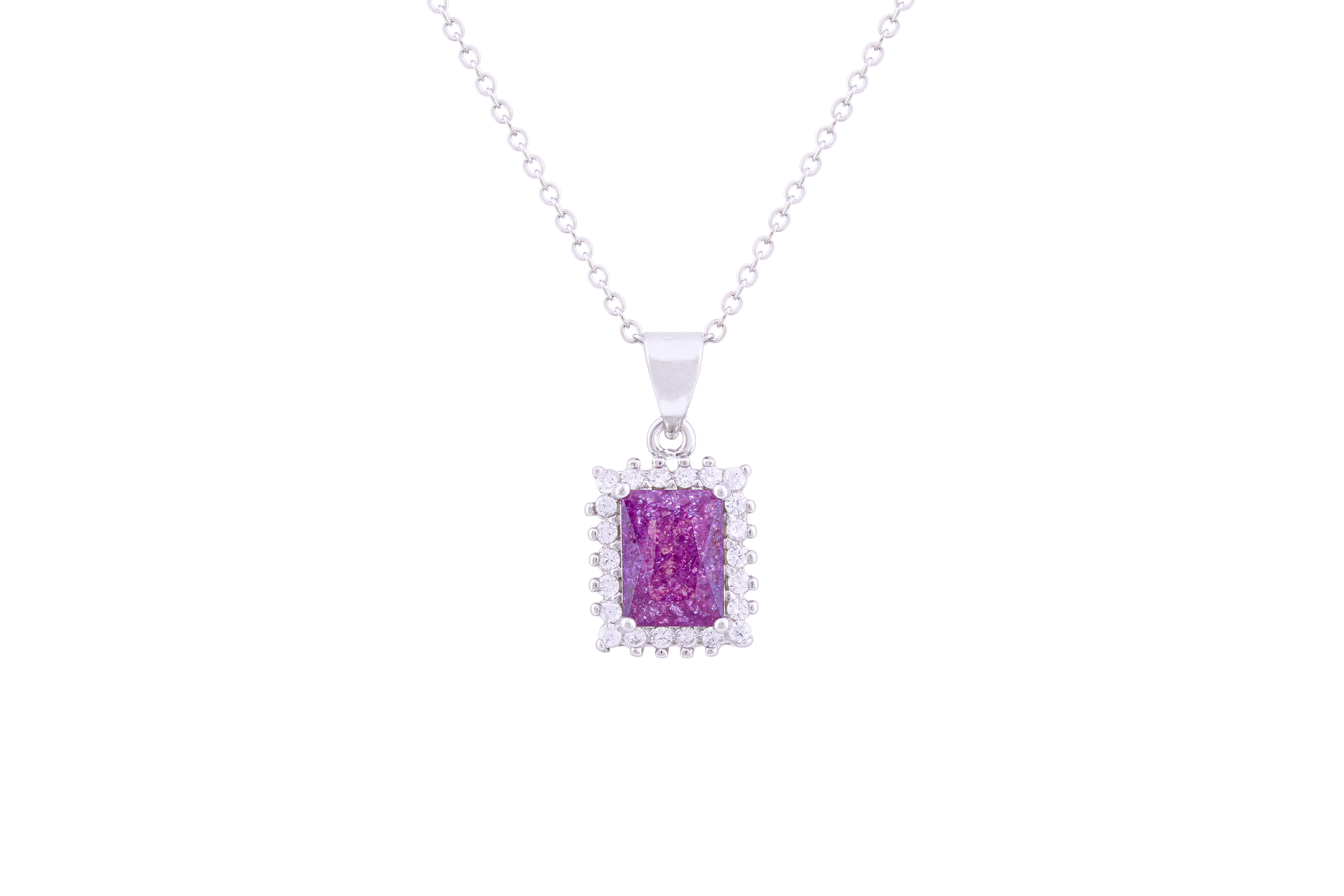 Asfour Crystal Chain Necklace With Tenzanite Emerald Pendant In 925 Sterling Silver ND0117-N-A