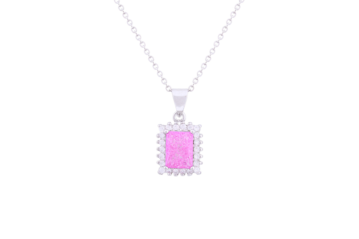 Asfour Crystal Chain Necklace With Emerald Cut Rose Pendant In 925 Sterling Silver ND0117-O-A