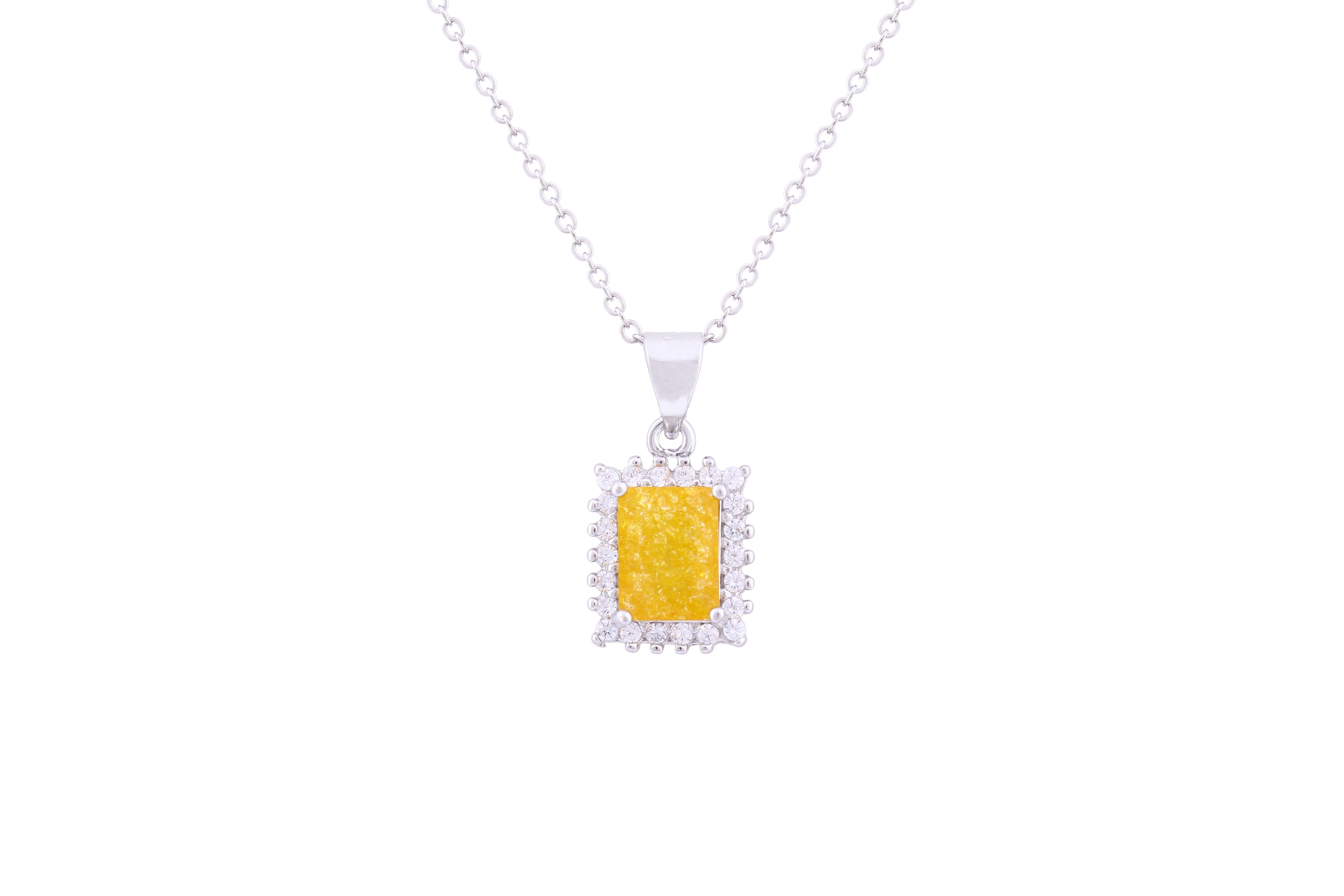 Asfour Crystal Chain Necklace With Emerald Cut Yellow Pendant In 925 Sterling Silver ND0117-Y-A